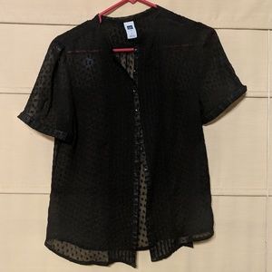 Gap Sheer Black Button-up Shirt with Polka dots